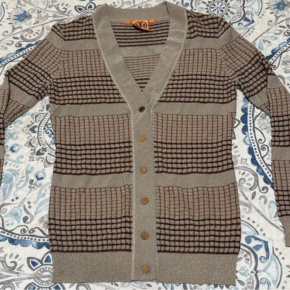 Tory Burch Women’s Taupe and Chocolate Cardigan